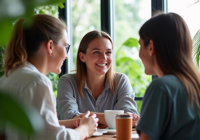 Team collaborating over coffee